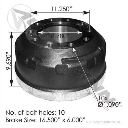 Automann DRUM, BRAKE, 16.500 IN. X 6.000 IN. 151.6604BA